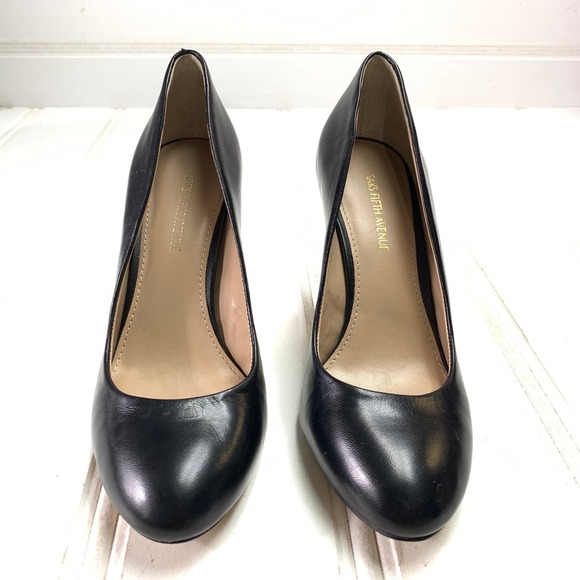 Saks Fifth Avenue 5.5 M Black Benni Pumps Stiletto Heels Shoes Round Toe Slip On - Picture 2 of 10